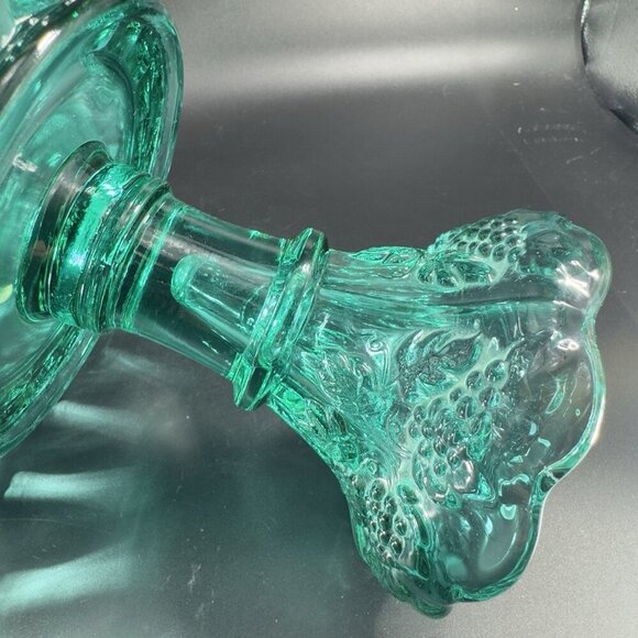 Westmoreland Laurel Green Paneled Grape Pedestal Compote Bowl Dish Sticker Tall - Picture 9 of 14